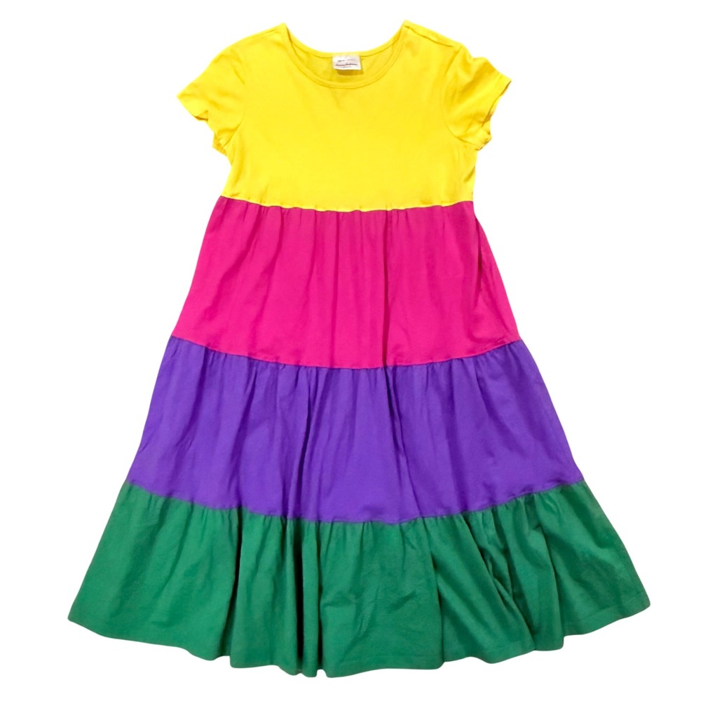 Hanna Andersson Girl Tiered Colorblock Maxi Dress Yellow Pink Purple Green 14-16